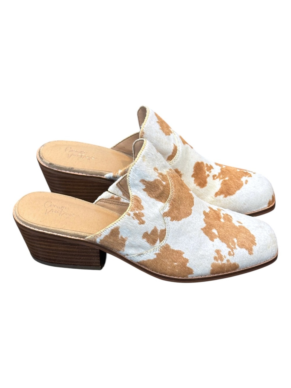 Crown Vintage Galiena Cow Hair Western Block Heel Slip-On Mules Women’s 10